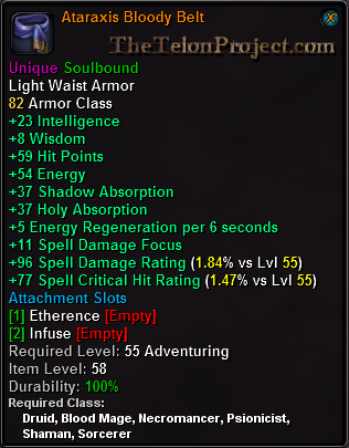 In-game tooltip for Ataraxis Bloody Belt