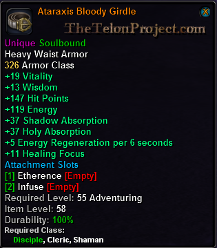 In-game tooltip for Ataraxis Bloody Girdle
