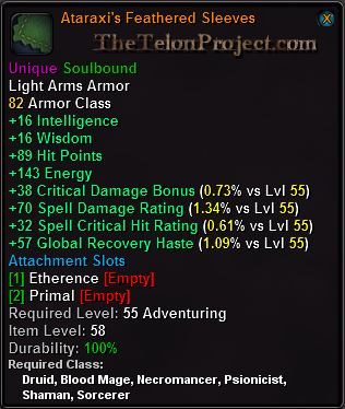 In-game tooltip for Ataraxis' Feathered Sleeves