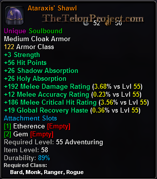 In-game tooltip for Ataraxis' Shawl