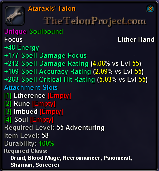 In-game tooltip for Ataraxis' Talon