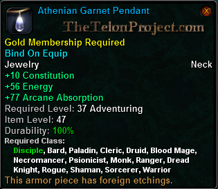 In-game tooltip for Athenian Garnet Pendant
