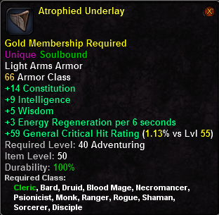 In-game tooltip for Atrophied Underlay