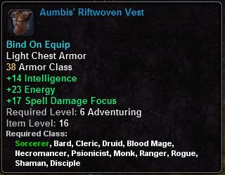 In-game tooltip for Aumbis' Riftwoven Vest