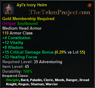 In-game tooltip for Ayl's Ivory Helm