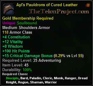 In-game tooltip for Ayl's Paudrons of Cured Leather