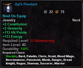 In-game tooltip for Ayl's Pendant
