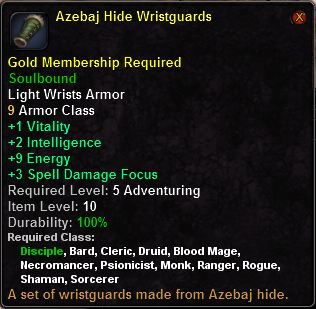 In-game tooltip for Azebaj Hide Wristguards