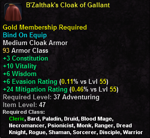 In-game tooltip for B Zalthak s Cloak of Gallant