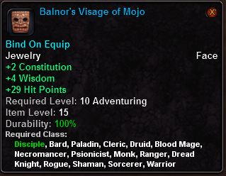 In-game tooltip for Balnor's Visage of Mojo