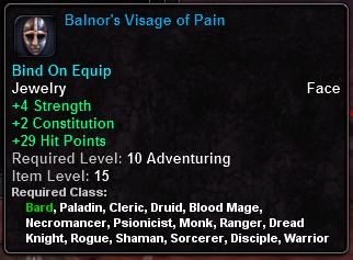 In-game tooltip for Balnor's Visage of Pain