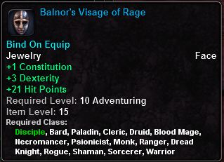 In-game tooltip for Balnor's Visage of Rage