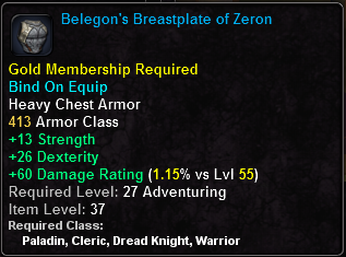 In-game tooltip for Belegon's Breastplate of Zeron