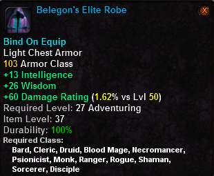 In-game tooltip for Belegon's Elite Robe