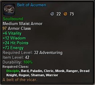 In-game tooltip for Belt Of Acumen