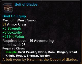 In-game tooltip for Belt Of Blades