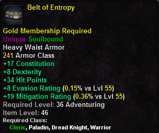 In-game tooltip for Belt of Entropy