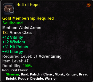 In-game tooltip for Belt Of Hope