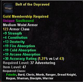 In-game tooltip for Belt of the Depraved