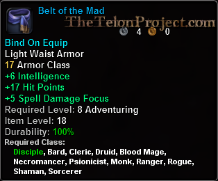 In-game tooltip for Belt of the Mad
