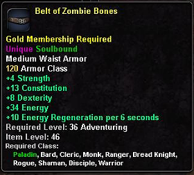 In-game tooltip for Belt of Zombie Bones
