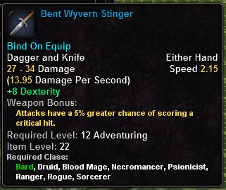 In-game tooltip for Bent Wyvern Stinger