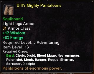 In-game tooltip for Bill's Mighty Pantaloons