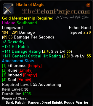 In-game tooltip for Blade of Magic