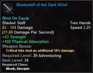 In-game tooltip for Bladestaff Of The Dark Wind