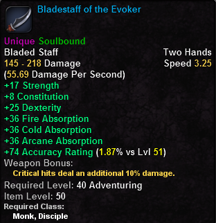 In-game tooltip for Bladestaff of the Evoker