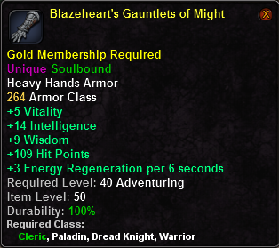 In-game tooltip for Blazeheart's Gauntlets of Might