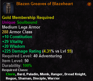 In-game tooltip for Blazen Greaves of Blazeheart