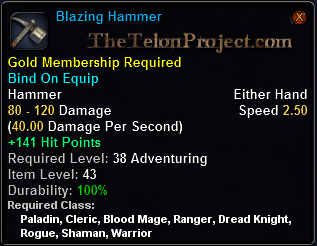In-game tooltip for Blazing Hammer