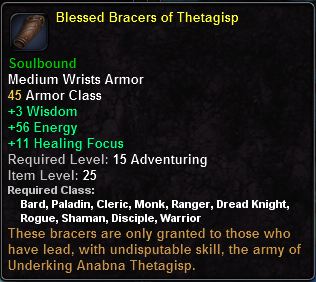 In-game tooltip for Blessed Bracers Of Thetagisp
