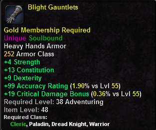 In-game tooltip for Blight Gauntlets