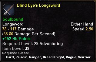 In-game tooltip for Blind Eye's Longsword