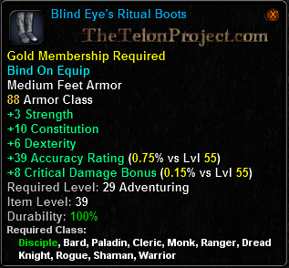 In-game tooltip for Blind Eye's Ritual Boots