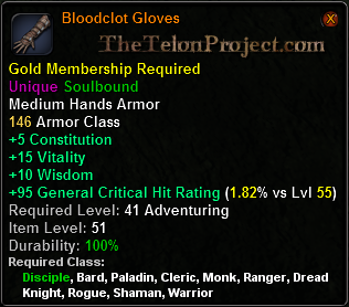 In-game tooltip for Bloodclot Gloves