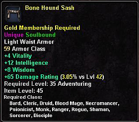 In-game tooltip for Bone Hound Sash