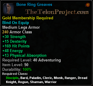 In-game tooltip for Bone Ring Greaves