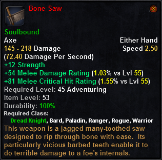 In-game tooltip for Bone Saw