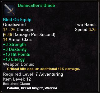 In-game tooltip for Bonecaller's Blade