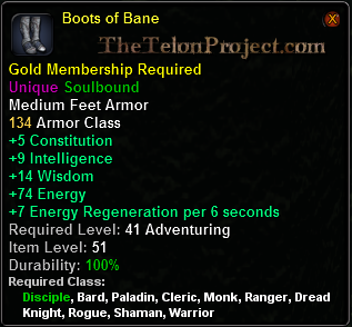 In-game tooltip for Boots of Bane