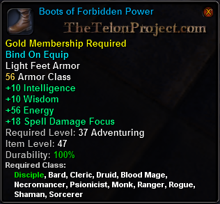 In-game tooltip for Boots Of Forbidden Power