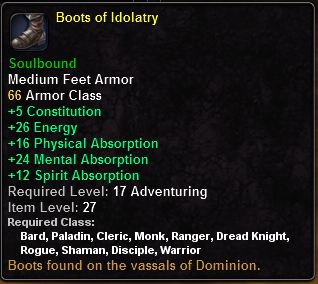 In-game tooltip for Boots Of Idolatry