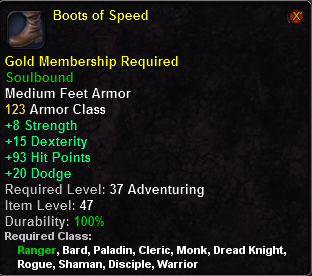 In-game tooltip for Boots of Speed