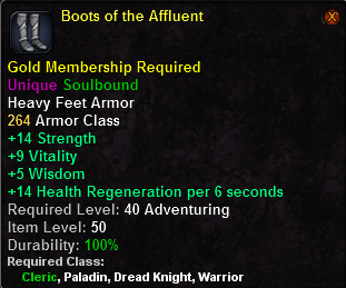 In-game tooltip for Boots of the Affluent