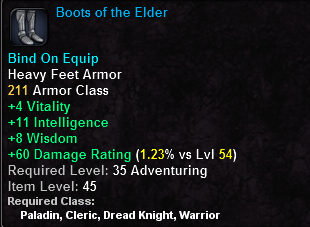 In-game tooltip for Boots of the Elder
