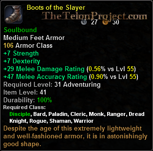 In-game tooltip for Boots Of The Slayer
