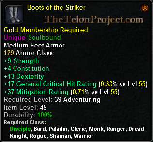 In-game tooltip for Boots of the Striker